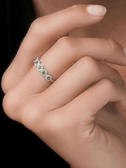 The Diamond Store 9K White Gold Emerald and Halo Diamond Stellato Eternity Ring - Image 3 of 5