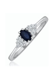 The Diamond Store 9K White Gold 5 x 3mm Sapphire and Diamond Ring - Image 1 of 5