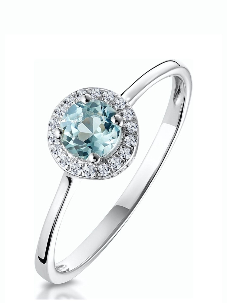 The Diamond Store 9K White Gold 0.37ct Aquamarine and Diamond Stellato Ring - Image 1 of 5 The Diamond Store 9K White Gold 0.37ct Aquamarine and Diamond Stellato Ring - Image 1 of 5