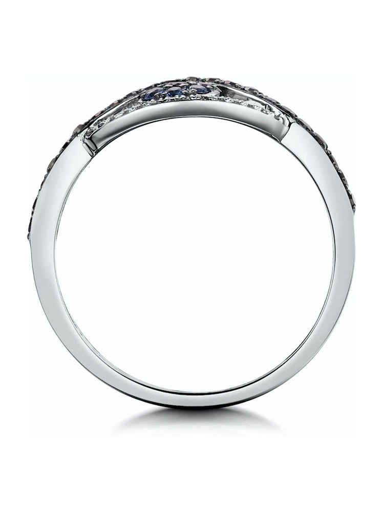 The Diamond Store 9K White Gold Diamond Sapphire Evil Eye Hamsa Stellato Ring - Image 5 of 5
