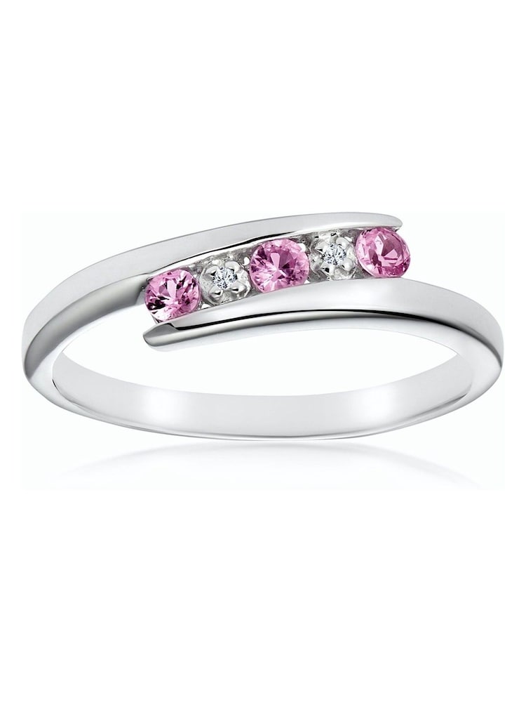 The Diamond Store 9K White Gold Diamond and Pink Sapphire Ring - Image 1 of 5