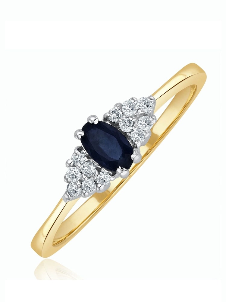 The Diamond Store 9K Yellow Gold 5 x 3mm Sapphire and Diamond Ring - Image 1 of 5