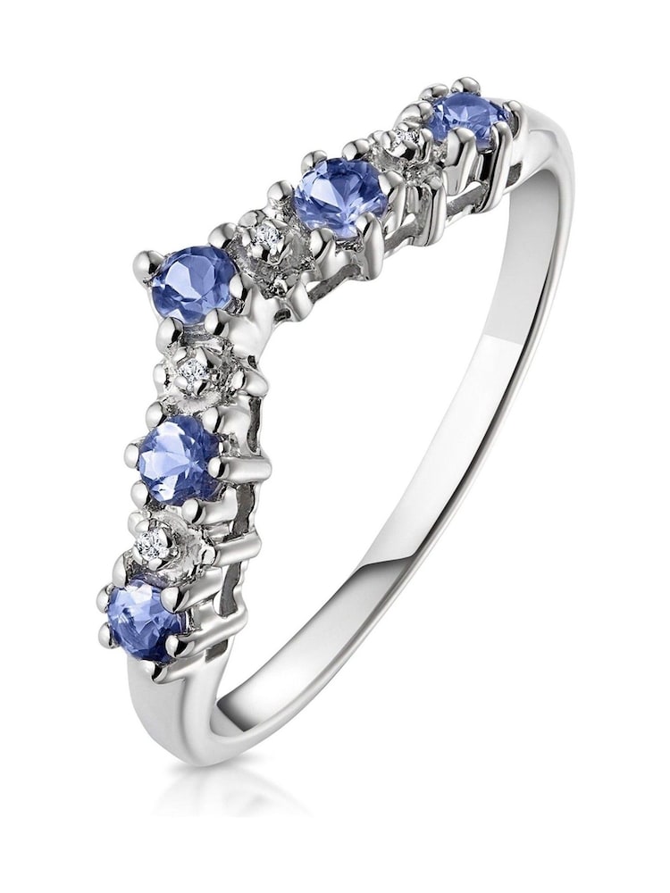 The Diamond Store 9K White Gold Diamond and 0.35ct Tanzanite Wishbone Ring - Image 1 of 8