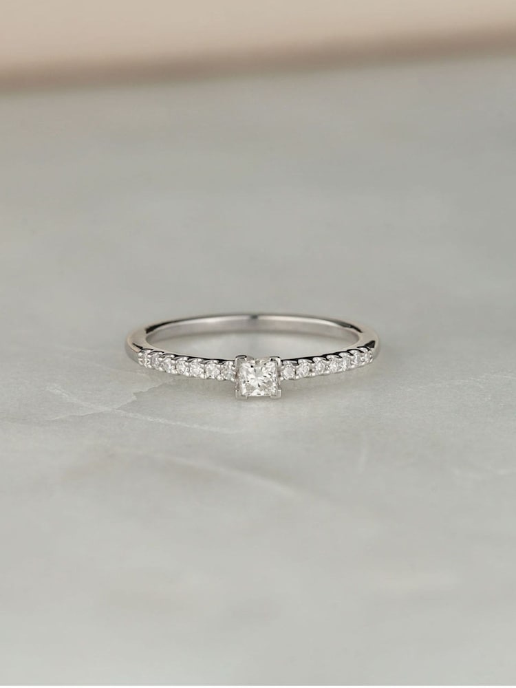 The Diamond Store 925 Silver White Princess Cut 0.25ct H/Si Lab Diamond Engagement Ring - Image 4 of 4