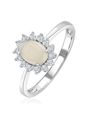 The Diamond Store 9K White Gold Opal 7 x 5mm And Diamond Ring - Image 1 of 5