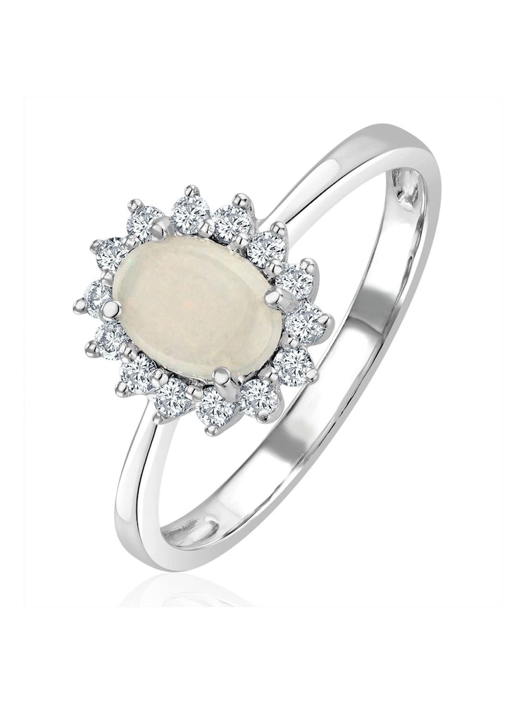 The Diamond Store 9K White Gold Opal 7 x 5mm And Diamond Ring - Image 1 of 5