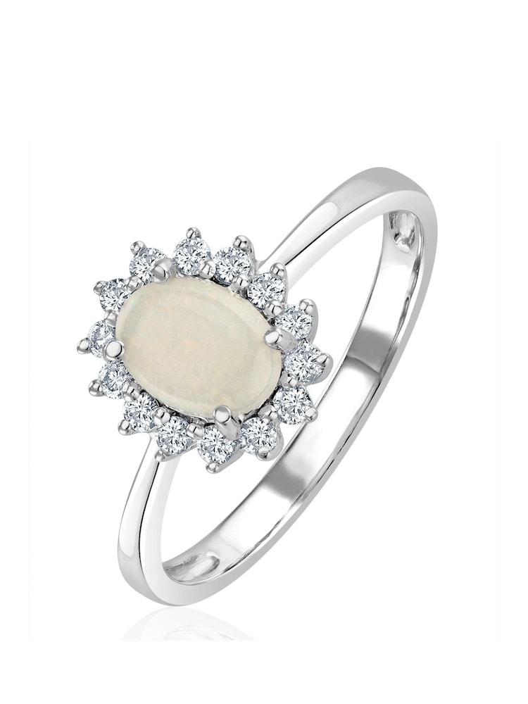 The Diamond Store 9K White Gold Opal 7 x 5mm And Diamond Ring - Image 5 of 5
