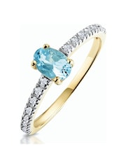 The Diamond Store 9K Yellow Gold 0.35CT Aquamarine And Diamond Ring - Image 1 of 5
