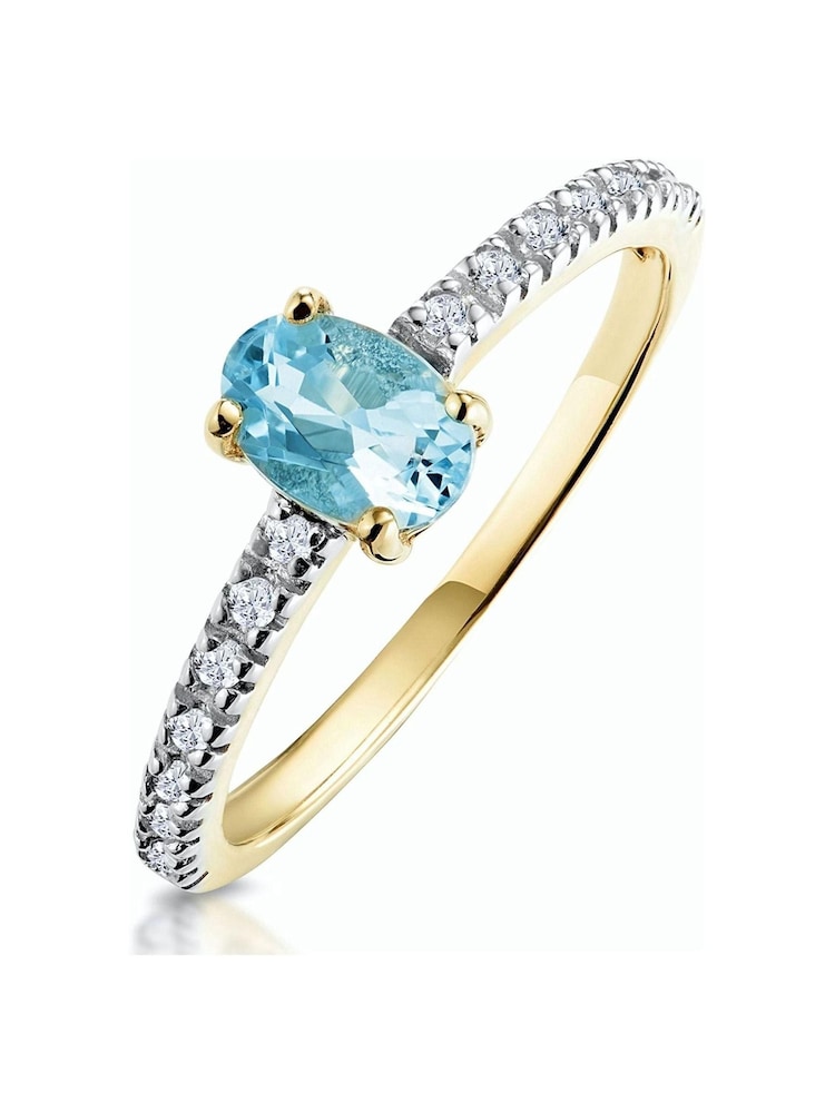 The Diamond Store 9K Yellow Gold 0.35CT Aquamarine And Diamond Ring - Image 1 of 5