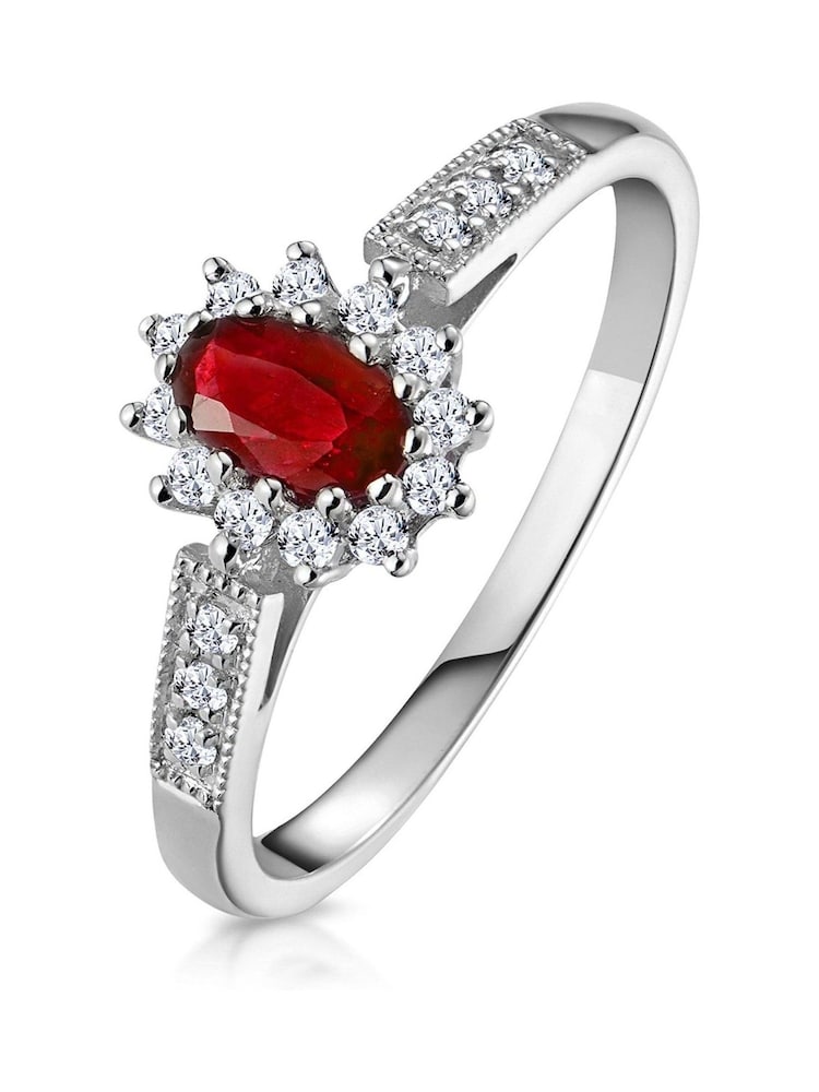 The Diamond Store 925 Silver Centre Ruby With Lab Diamonds 5 x 3mm Ring - Image 1 of 6