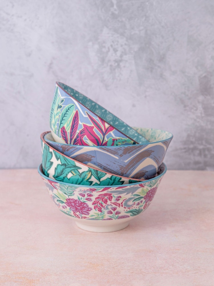 Kitchencraft Set of 4 Colourful Floral Ceramic Cereal Bowls - صورة 1 من 6 Kitchencraft Set of 4 Colourful Floral Ceramic Cereal Bowls - صورة 1 من 6