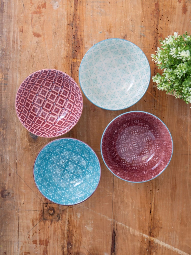 Kitchencraft Set of 4 Colourful Floral Ceramic Cereal Bowls - صورة 2 من 6