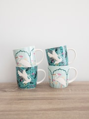 Kitchencraft Set of 4 Green Exotic Bird Colourful Ceramic Mugs - Image 1 of 6