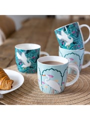 Kitchencraft Set of 4 Green Exotic Bird Colourful Ceramic Mugs - Image 2 of 6