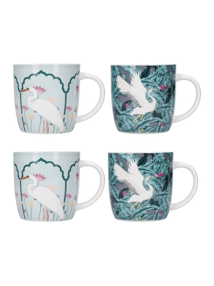 Kitchencraft Set of 4 Green Exotic Bird Colourful Ceramic Mugs - Image 6 of 6