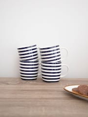 Kitchencraft Set of 4 Blue Striped Ceramic Mugs - Image 1 of 6