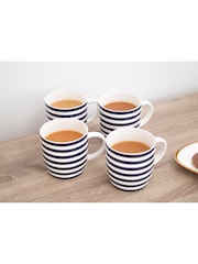 Kitchencraft Set of 4 Blue Striped Ceramic Mugs - Image 2 of 6