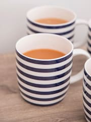 Kitchencraft Set of 4 Blue Striped Ceramic Mugs - Image 3 of 6