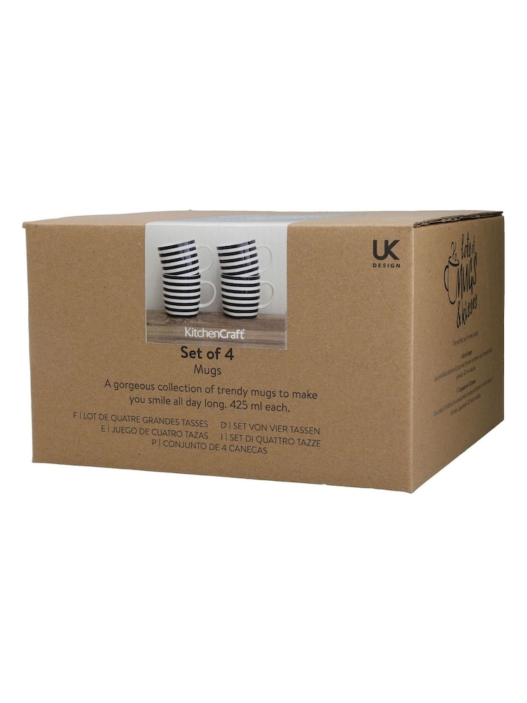 Kitchencraft Set of 4 Blue Striped Ceramic Mugs - Image 6 of 6