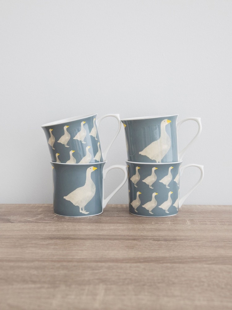 Kitchencraft Set of 4 Grey Goose Patterned Bone China Mugs - Image 1 of 6 Kitchencraft Set of 4 Grey Goose Patterned Bone China Mugs - Image 1 of 6