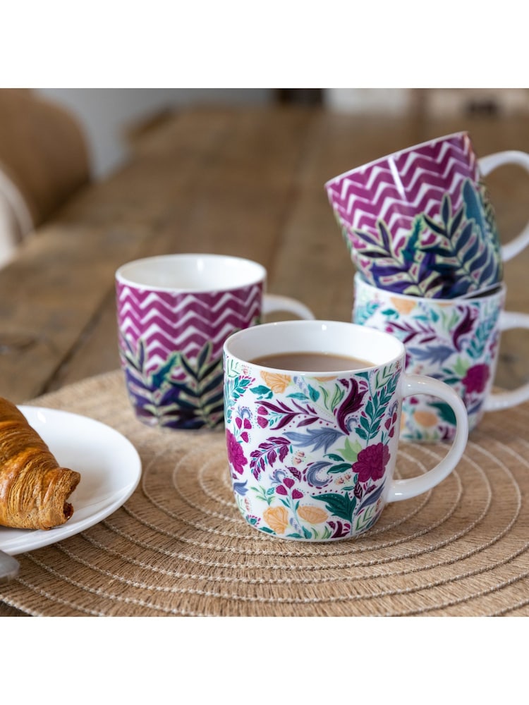 Kitchencraft Set 4 eksotičnih cvetličnih vzorčastih keramičnih skodelic - Slika 2 iz 6