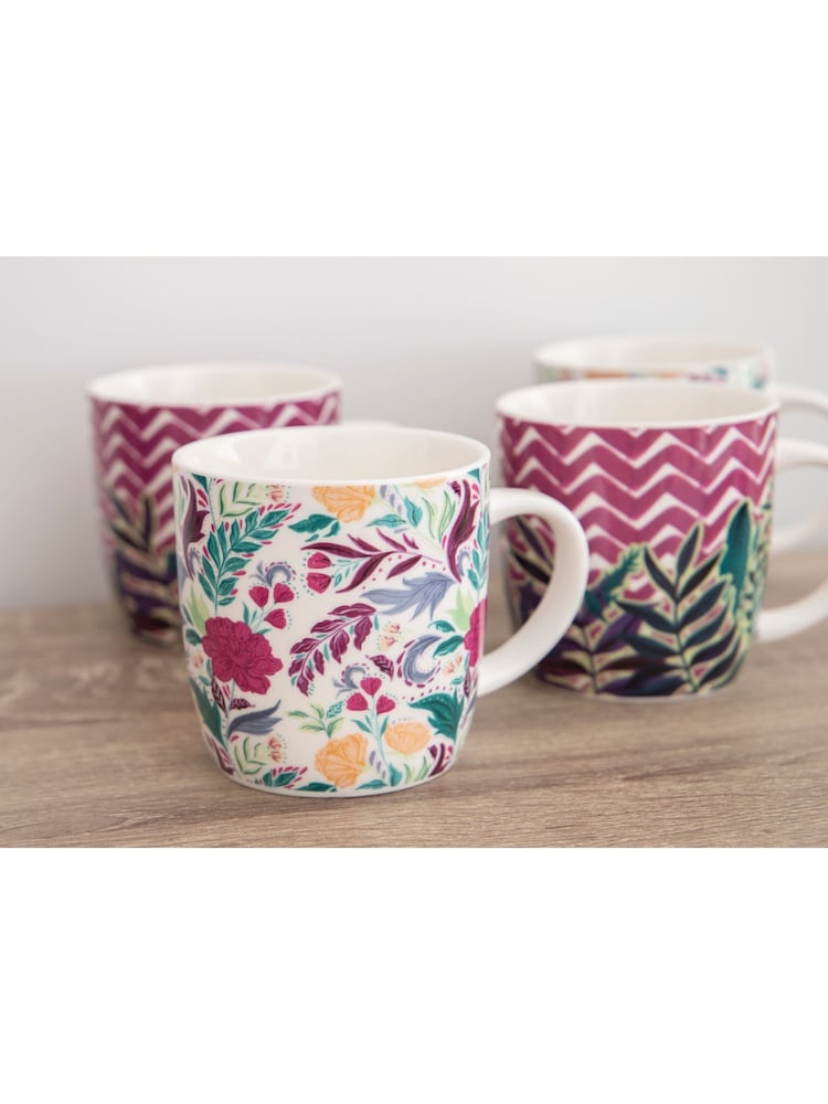 Kitchencraft Set of 4 Pink Exotic Floral Patterned Ceramic Mugs - Image 3 of 6