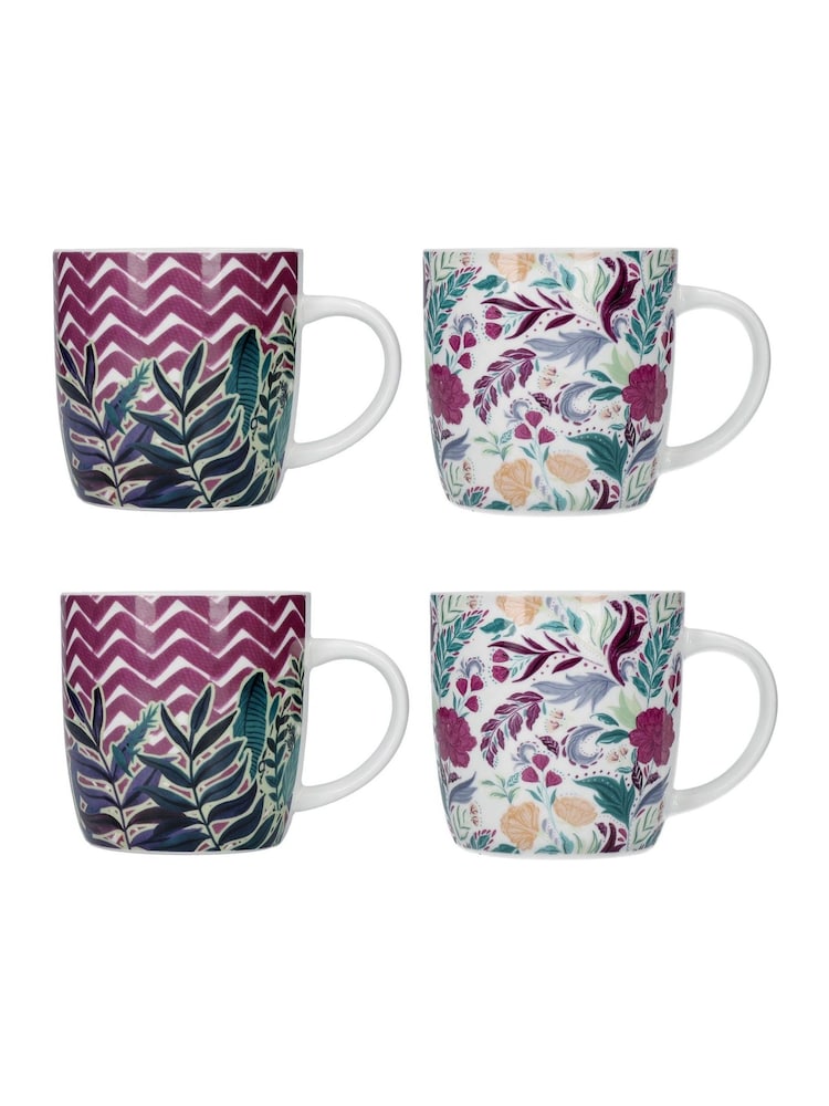 Kitchencraft Set of 4 Pink Exotic Floral Patterned Ceramic Mugs - Image 4 of 6