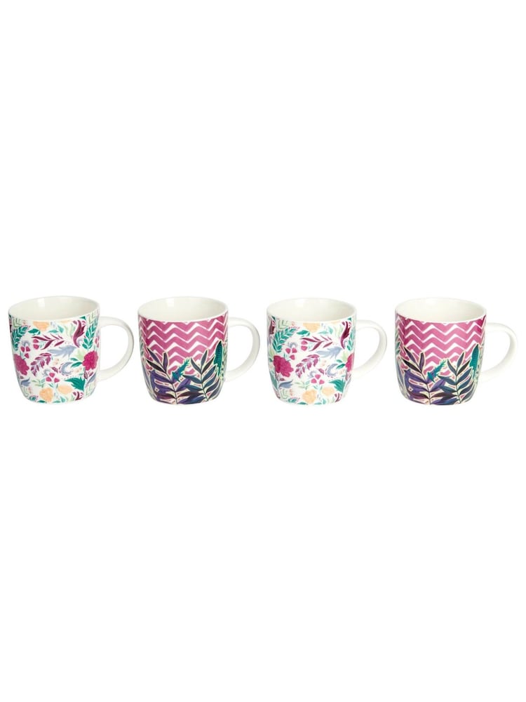 Kitchencraft Set of 4 Pink Exotic Floral Patterned Ceramic Mugs - Image 5 of 6