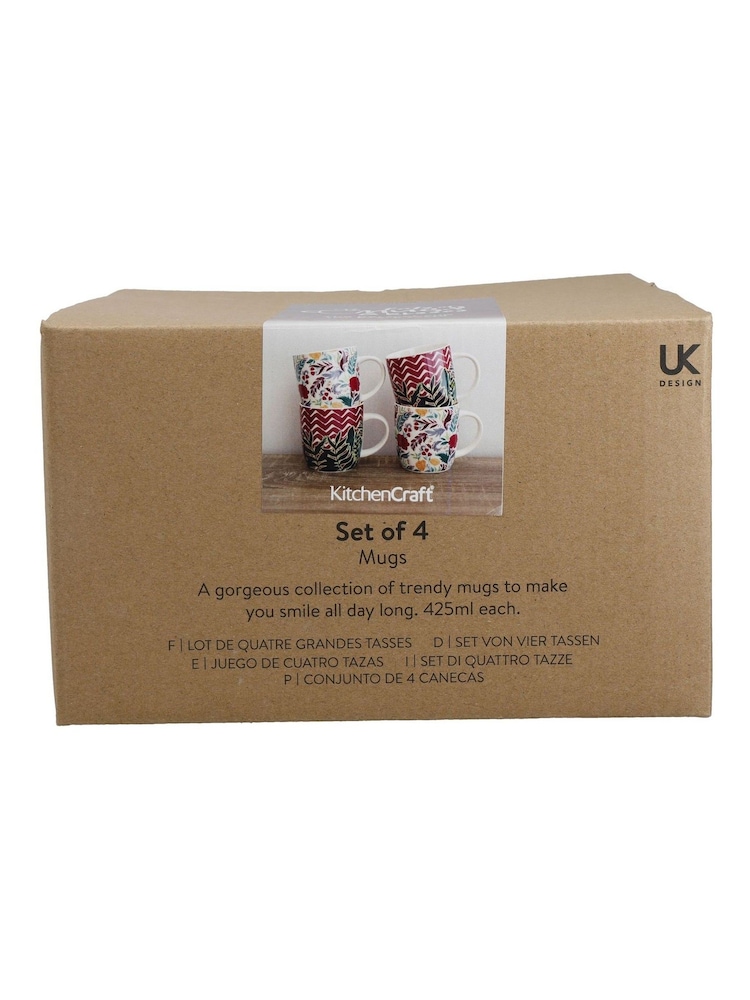 Kitchencraft Set 4 eksotičnih cvetličnih vzorčastih keramičnih skodelic - Slika 6 iz 6