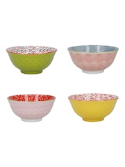 Kitchencraft Set of 4 Patterned Colourful Ceramic Cereal Bowls - صورة 3 من 4