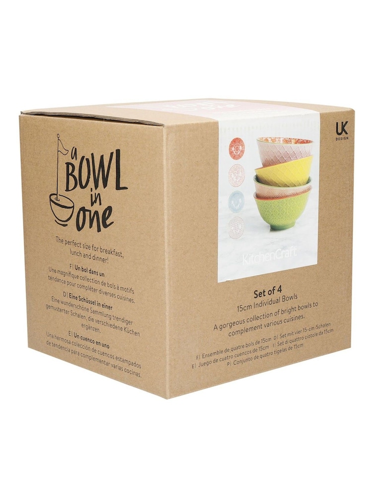 Kitchencraft Set of 4 Patterned Colourful Ceramic Cereal Bowls - صورة 4 من 4