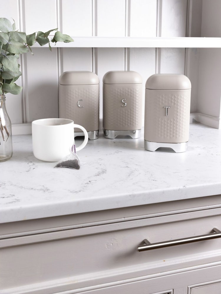 Juego de botes para té, café y azúcar con diseño geométrico texturizado de Kitchencraft - Imagen 1 de 6 Juego de botes para té, café y azúcar con diseño geométrico texturizado de Kitchencraft - Imagen 1 de 6