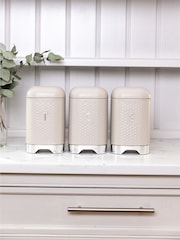 Kitchencraft Cream Textured Geometric Canisters Tea Coffee Sugar Set - Image 2 of 6
