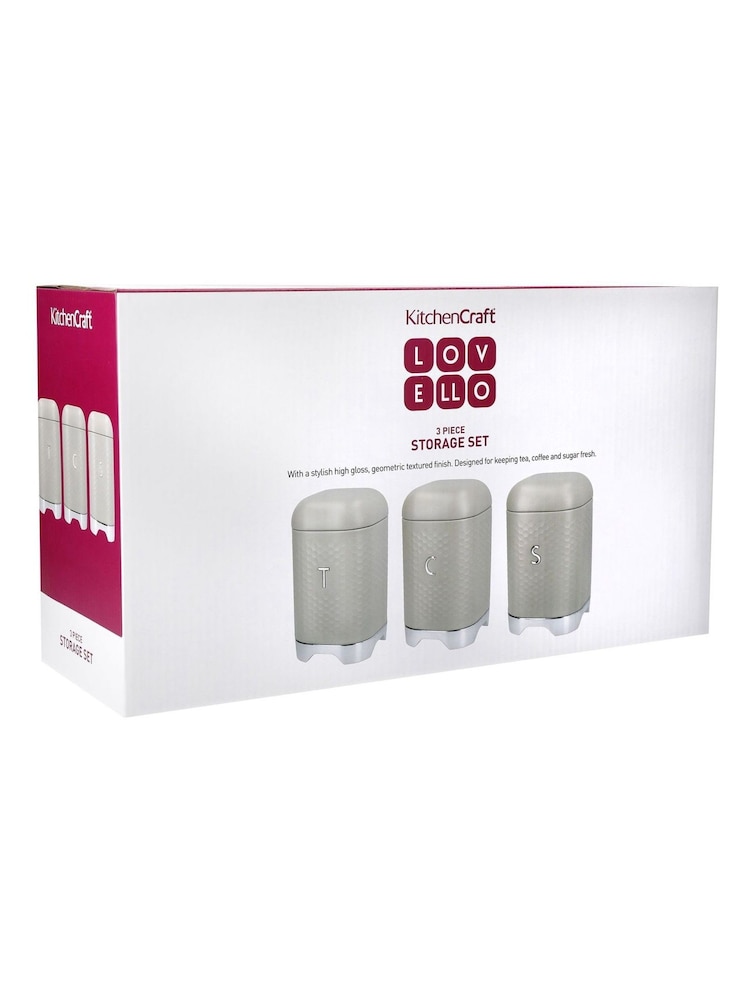 Kitchencraft Cream Textured Geometric Canisters Tea Coffee Sugar Set - Image 6 of 6