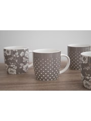Kitchencraft Set of 4 Grey Floral Polka Dot Ceramic Mugs - Image 3 of 6
