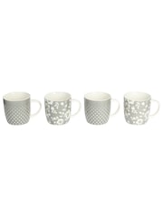 Kitchencraft Set of 4 Grey Floral Polka Dot Ceramic Mugs - Image 5 of 6