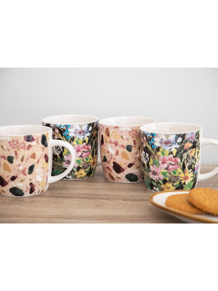 Kitchencraft Set of 4 Green Terrazzo Floral Colourful Ceramic Mugs - Image 1 of 5