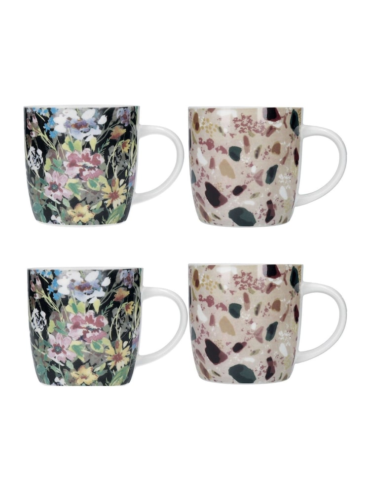 Kitchencraft Set of 4 Green Terrazzo Floral Colourful Ceramic Mugs - Image 2 of 5