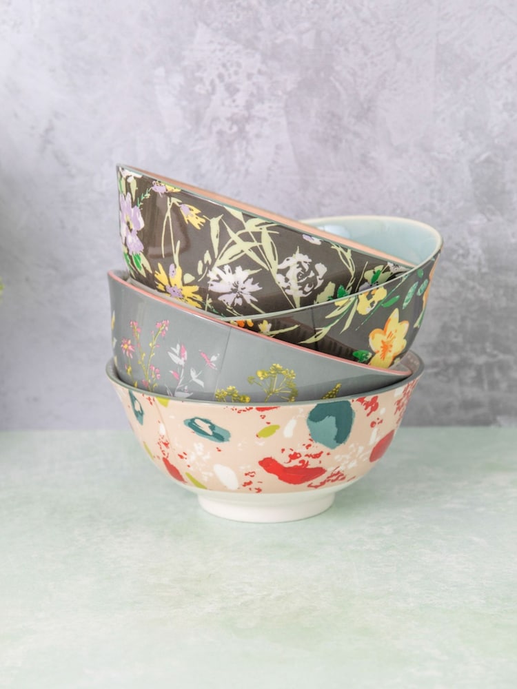 Kitchencraft Set of 4 Patterned Floral Ceramic Cereal Bowls - صورة 1 من 5