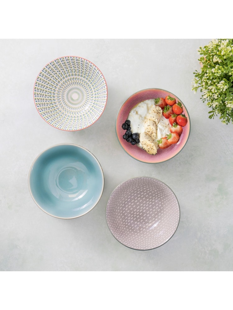 Kitchencraft Set of 4 Patterned Floral Ceramic Cereal Bowls - صورة 2 من 5