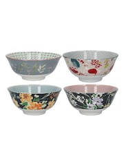 Kitchencraft Set of 4 Patterned Floral Ceramic Cereal Bowls - صورة 4 من 5