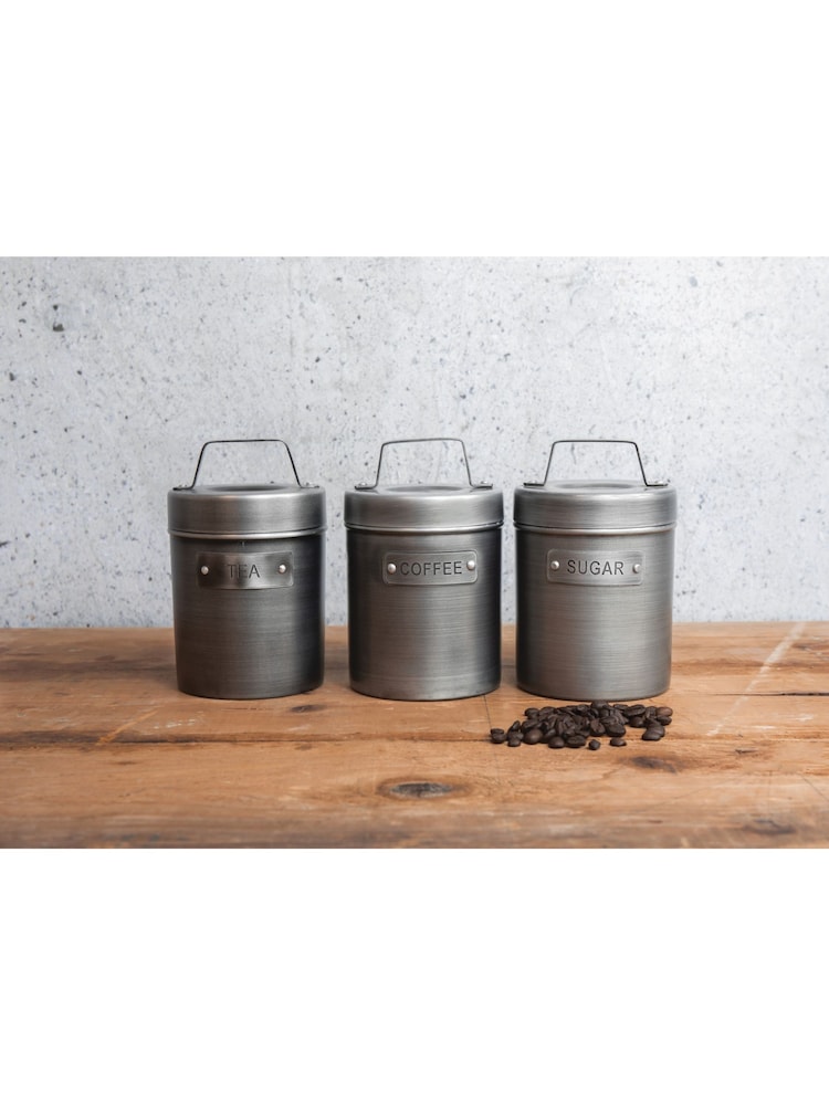 Kitchencraft Set of 4 Grey Metal Coffee Sugar and Tea Canisters - Image 2 of 6