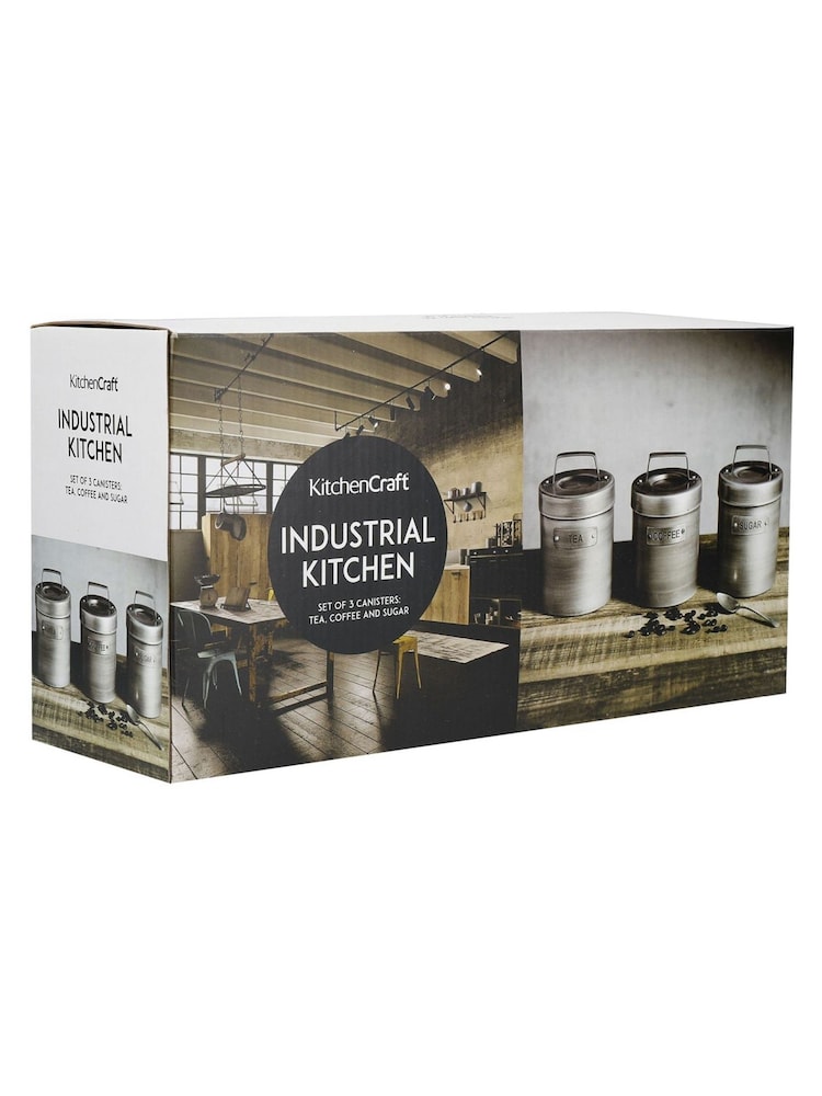 Kitchencraft Set of 4 Grey Metal Coffee Sugar and Tea Canisters - Image 6 of 6
