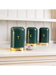 Kitchencraft Green Textured Geometric Tea Coffee Sugar Canisters Set - Image 1 of 6