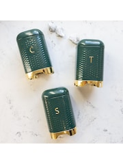 Kitchencraft Green Textured Geometric Tea Coffee Sugar Canisters Set - Image 2 of 6