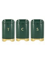 Kitchencraft Green Textured Geometric Tea Coffee Sugar Canisters Set - Image 4 of 6