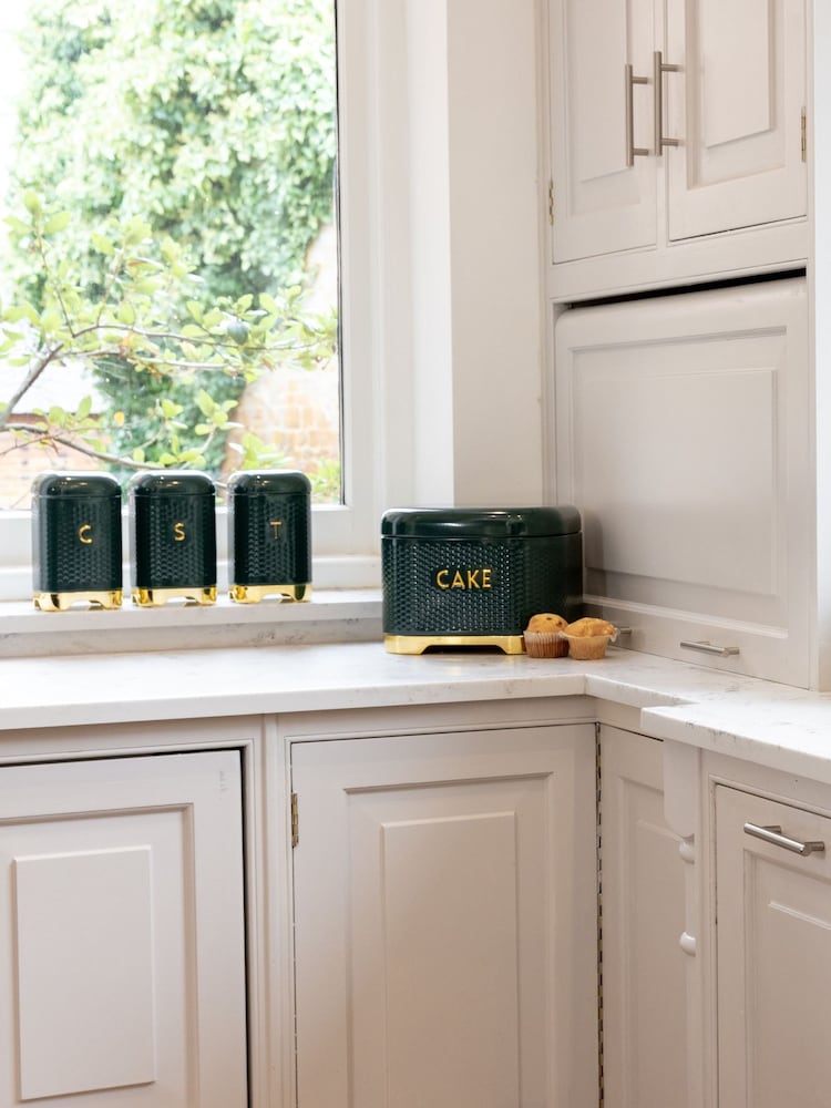 Kitchencraft Green Textured Geometric Tea Coffee Sugar Canisters Set - Image 4 of 4