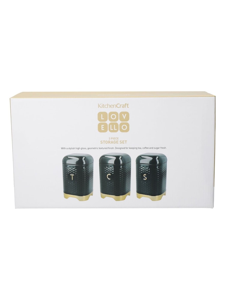 Kitchencraft Green Textured Geometric Tea Coffee Sugar Canisters Set - Image 6 of 6