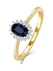 The Diamond Store 9K Gold Sapphire 6 x 4mm And Diamond Ring - Image 1 of 6