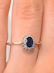 The Diamond Store 9K Gold Sapphire 6 x 4mm And Diamond Ring - Image 5 of 6